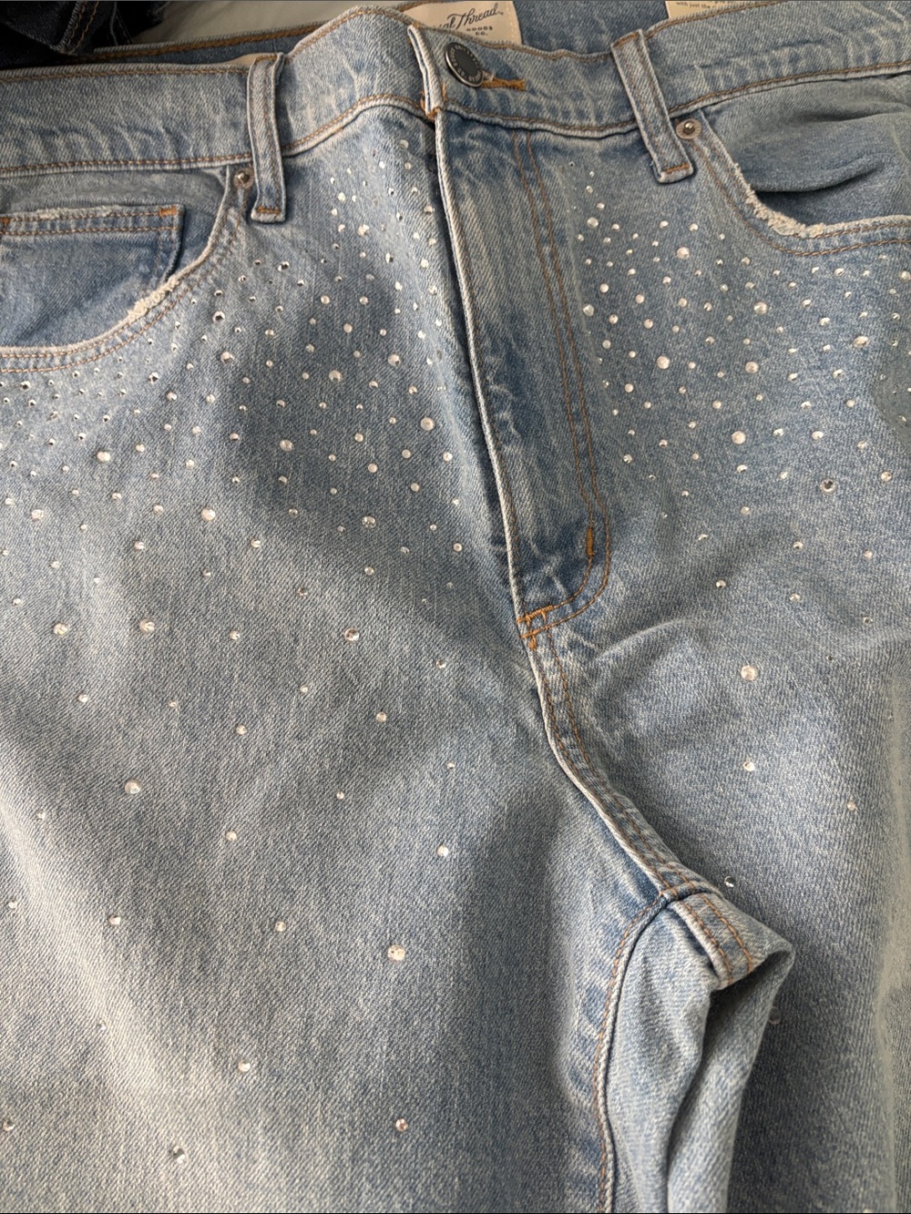 Universal Thread Light Blue Straight-Leg Jeans with Rhinestone Accents - Picture 5 of 5